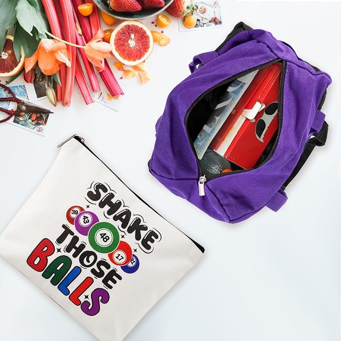 Bingo Bags with Pockets on Clearance, Bingo Bag with Zipper and Polyester Bingo Daubers Makeup Bag, Bingo Bags and Accessories Tote Gifts Game Suitable for Women and Girls (Purple)