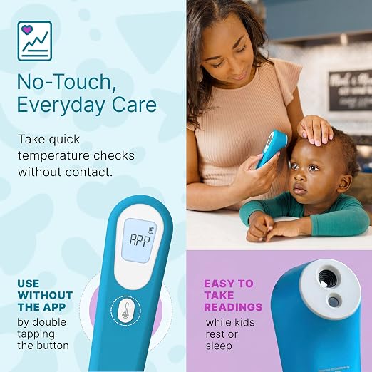 Kinsa QuickScan Smart No-Touch Digital Forehead Thermometer for Fever | Contactless readings for babies, kids and adults; smartphone app tracks family health and provides symptom advice