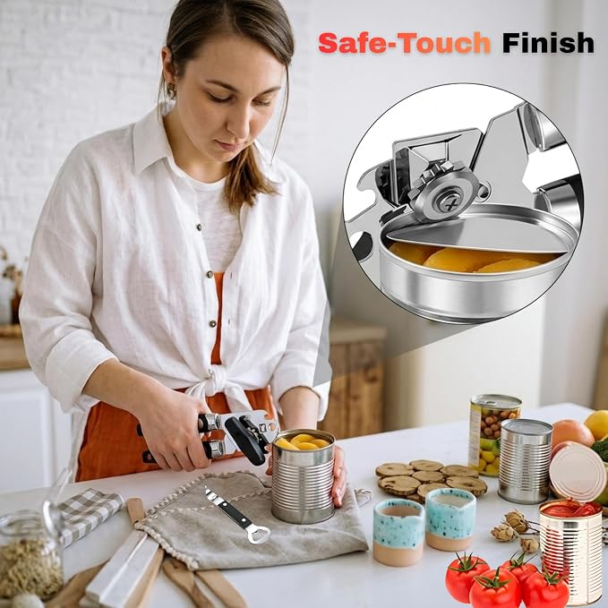 Can Opener Heavy Duty, Smooth Edge Safe Cut, Easy Grip Stainless Steel Can Openers for Seniors, Kitchen Tool, Manual Rotary Can Opener