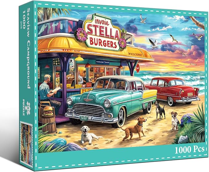 Puzzles for Adults 1000 Pieces,Seaview Campground Jigsaw Puzzle with 1:1 HD Poster, Perfect Interlocking No Dust, Stress Relief Ideal Gift for Family Games