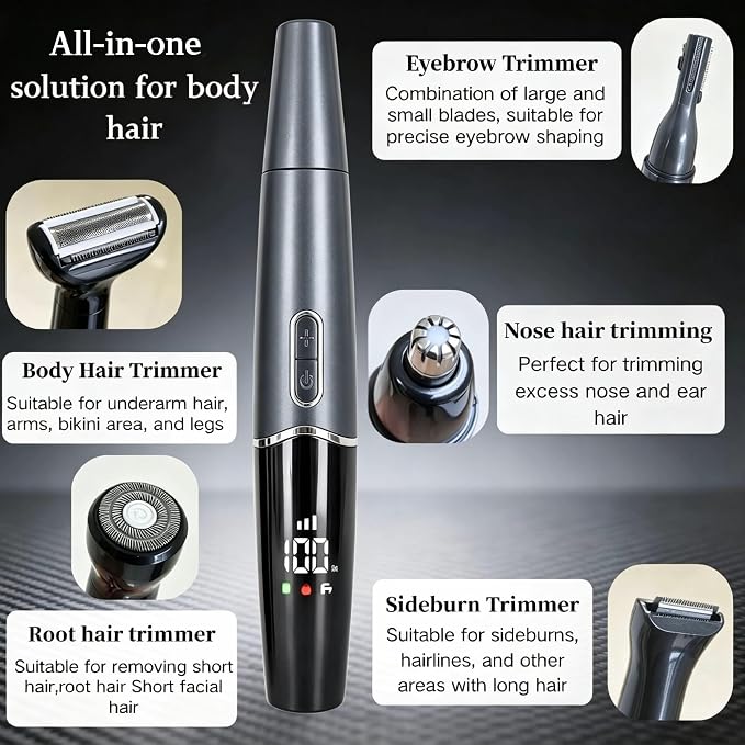 5-in-1 Rechargeable Nose & Ear Hair Trimmer - IPX7 Waterproof Dual Edge Grooming Kit for Men & Women, Perfect for Hair Removal of Nose, Eyebrows, Beard, Bikini, and Facial Hair (Space Gray)
