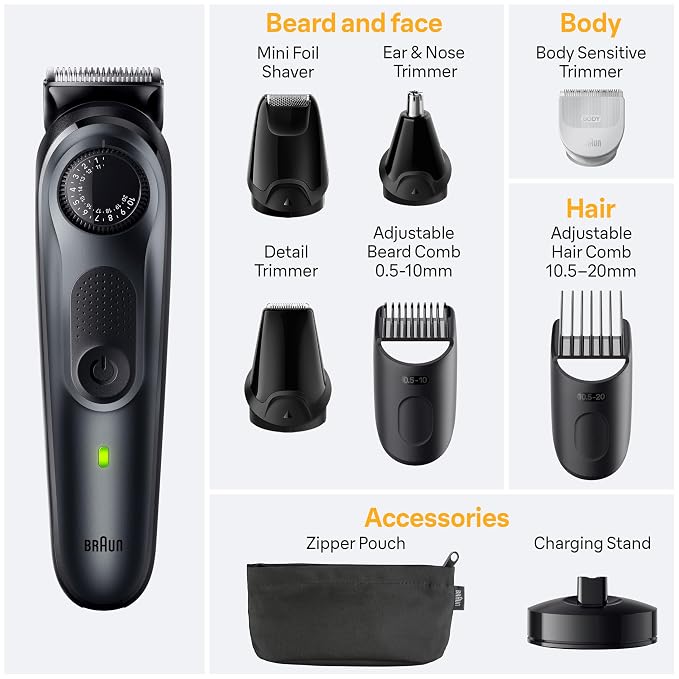 Braun All-in-One Men's Shaving Kit Series 5 5490, 9-in-1 Beard, Face, Nose, Ear Trimmer, Hair Clippers, Body Groomer and Manscaping