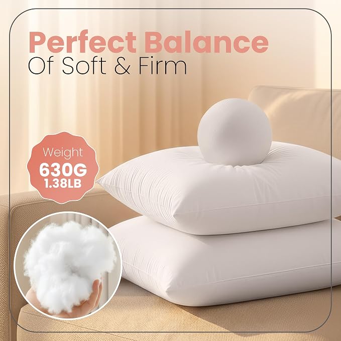 Utopia Bedding 20x20 Pillow Inserts, White Throw Pillows for Couch, 2 Pack | Indoor cushion inserts for bed, sofa & couch, Supportive & fluffy decorative pillows for everyday comfort, Set of 2, White