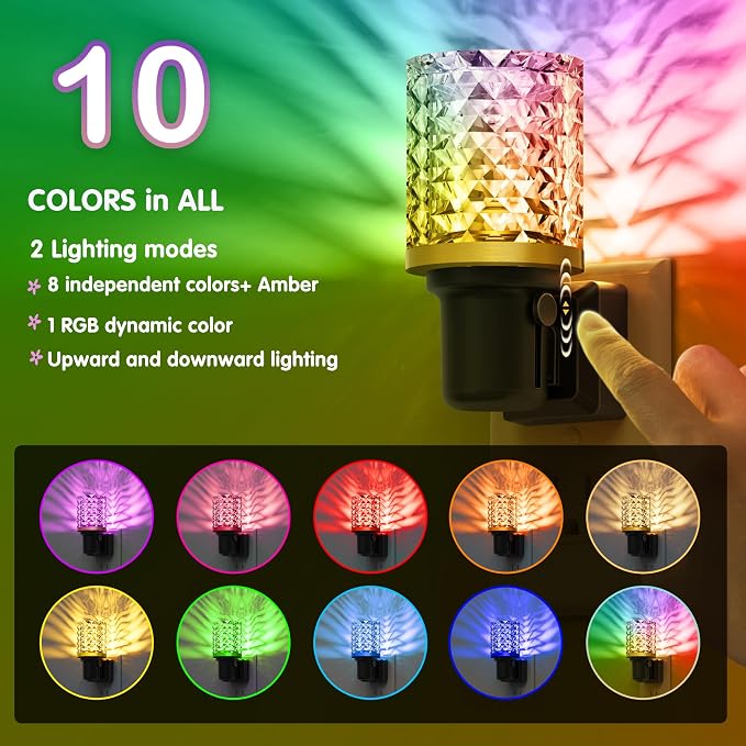 L LOHAS LED Night Light, Dimmable Night Lights Plug into Wall | Color Changing Nightlight RGB with Auto Light Sensor, 0-100LM Adjustable Brightness LED Night Light