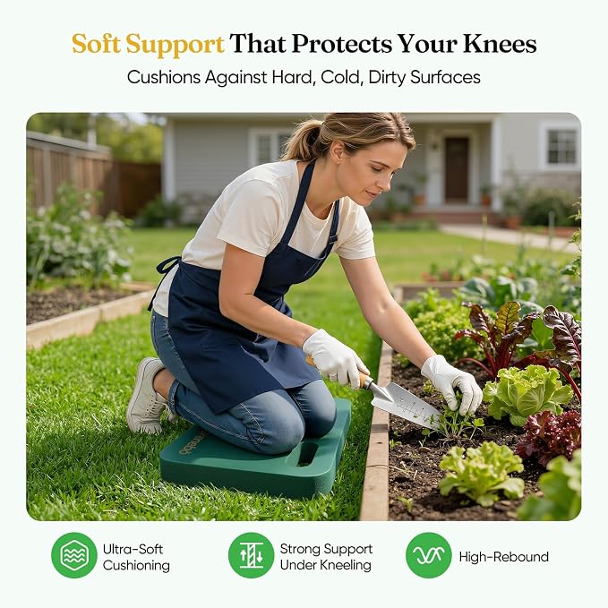 Grenebo 2-Pack Kneeling Pads, Extra Thick, 17.3 x 11 x 1.6 in, Green Purple | Soft NBR Foam Cushion for gardening kneeling pad use, Knee pad support for Gardening, Baby Bathing, Exercise and Work