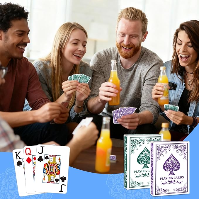 Playing Cards, Deck of Cards, Poker Cards, Jumbo Poker Size Large Print Playing Cards for Adults Seniors, Card Games for Family Game Night Table Games Magic Casino Theme Party (Green and Purple)