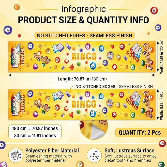 Bingo Theme Table Runner Decorations, 2 PCS Bingo Game Night Party Supplies for Bingo Champion Birthday Carnival Events Prize Class Gifts Tablecloth Table Cover