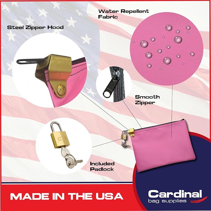 Medication Security Bag with Padlock, Pink | Included 2 Keys, Small Pill Bag, Travel Carry Pouch, Medicine Storage, Made in USA