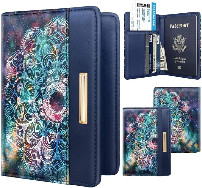 Coco Rossi Passport Holder for Travel Women Slim RFID Passport Cover Wallet | Travel Essentials, Passport Book Holders, Passport Wallet Cover Case, PU Leather, Cute, Thin, Spliced Design, Mandala