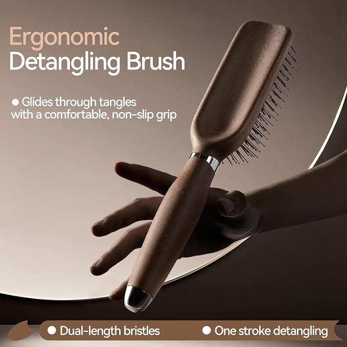 Hair Brush for Men, Detangling& Styling Hairbrush with Dual-Length Bristles | For Wet & Dry Hair, Eliminates Knots & Breakage, Suitable for Women Fine/Thin/ Short/Thick Hair, Vintage Wood Grain