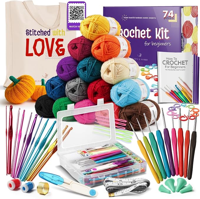 Crochet Kit for Beginners Adults and Kids,73 Piece Knitting & Crochet Supplies Includes 1500 Yards Assorted Yarn,21 Ergonomic Hooks, Many Accessories Beginner Kits Ideal for Amigurumi,(Pack of 8)