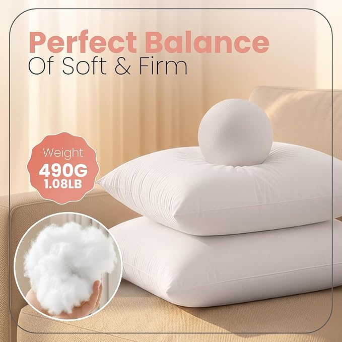 Utopia Bedding 17x17 Pillow Inserts, White Throw Pillows for Couch, 2 Pack | Indoor cushion inserts for bed, sofa & couch, Supportive & fluffy decorative pillows for everyday comfort, Set of 2, White