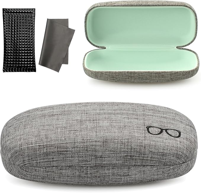 Vemiss Hard Shell Sunglasses Case, Large Linen Fabric Protective Glasses Case for Men Women