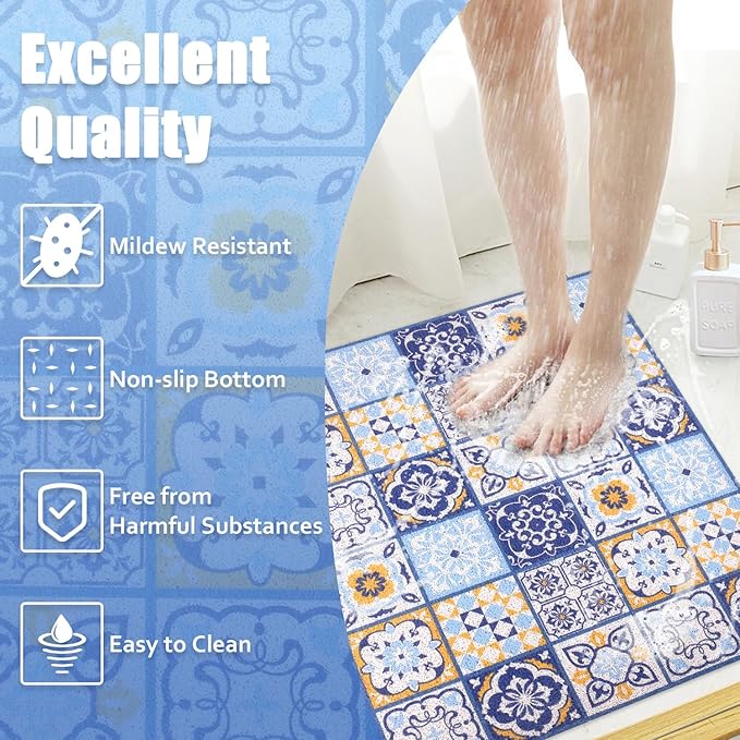 Shower Mat Bathtub Mat Non-Slip - 36x36 Inch, Soft Comfort Bath Mat with Drainage Holes, PVC Loofah Massage Bathmat for Shower, Tub, Bathroom, Wet Areas, Quick Drying