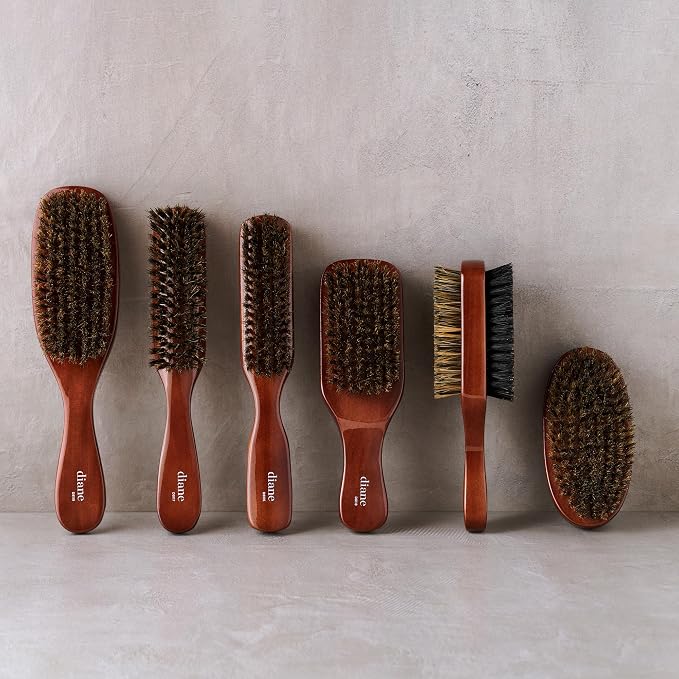 Diane Premium 100% Boar Bristle Club Wave Brush for Men and Barbers – Medium Bristles for Thick Coarse Hair – Use for Detangling, Smoothing, Wave Styles, Soft on Scalp, Restore Shine and Texture
