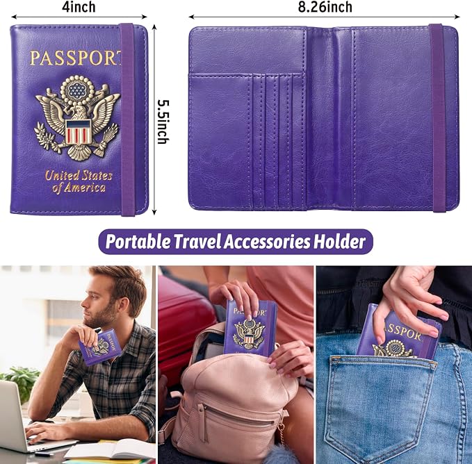 Passport Holder for Travel Women, RFID US Passport Cover Wallet Case, Leather Travel Wallet RFID Blocking, Waterproof Document Protector for Traveling Accessories-Purple