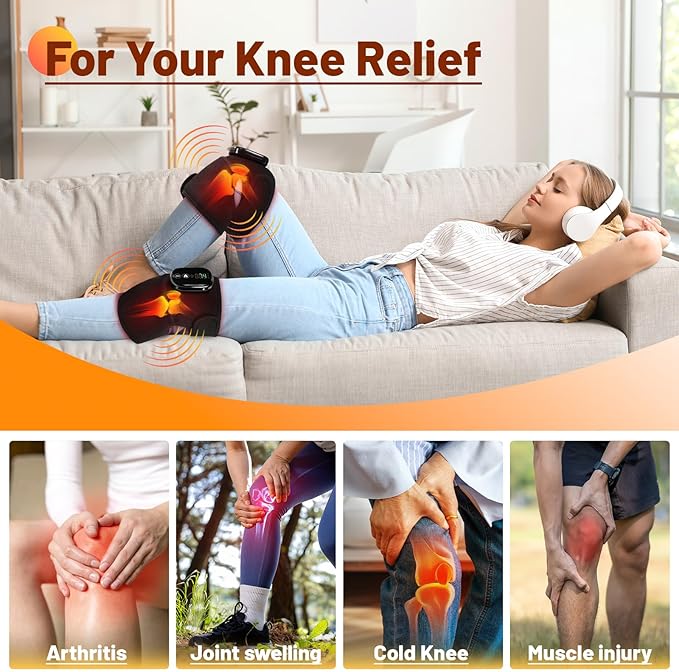 Cordless Knee Heating Pad, 3 in 1 Elbow & Shoulder for Arthritis Pain Relief, Rechargeable Heated Knee Brace with 3 Heat Levels and 3 Massages, Electric Supports Wraps for Joint, Gifts for Men Women