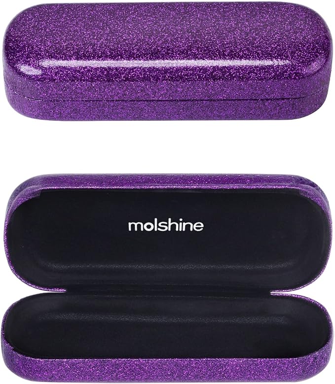 molshine Bling Hard Shell Glasses Case,Portable Sparkling Shiny Eyeglass Case for Men Women Girl Travel Study Work