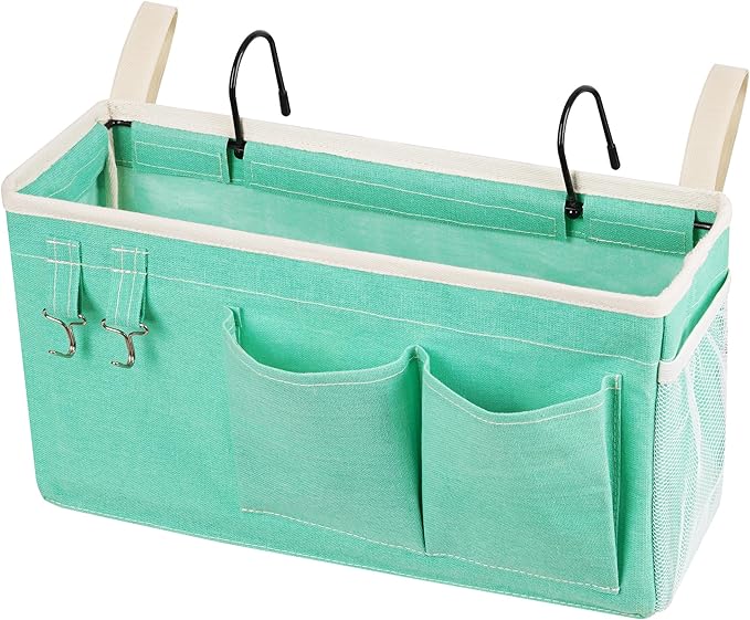 Bedside Caddy, Bedside Storage Bag Hanging Organizer for Bunk Dorm Bed Rail | Bed Caddy with Hooks, Top Bunks and Dorm Essentials for Water, Tissues, Tablets, Books, Phones, Remotes and Other Necessories