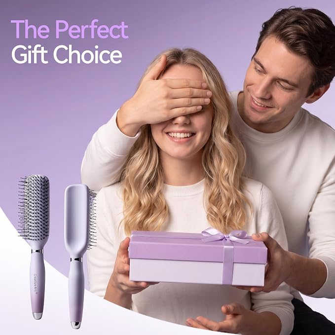 Detangling & Styling Hair Brush for Women Men, Wet& Dry Detangler Hairbrush | Dual-Length Nylon Bristles for Straight to Curly Hair Types, Eliminates Knots & Reduces Breakage, Purple Gradient