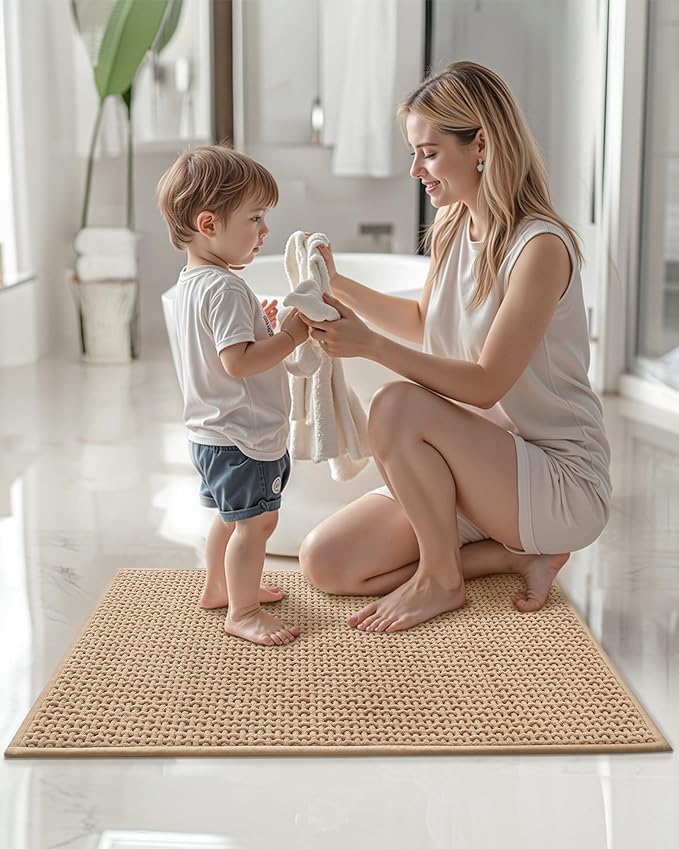 Color&Geometry Chenille Toilet Rugs U Shaped Washable, Absorbent, Stain Resistant, Non Slip, Quick Dry, 20"x24" Khaki Toilet Mat for Bathroom Contour Bath Rugs for Toilet Base, Standard-Sized