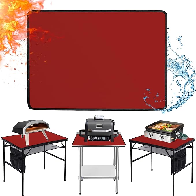 Heat Resistant Mats for Countertop fits Tabletop Grill, 36x24x0.04in, Red | 1022℉ Fireproof grill mat for countertop/table protection, fits gas/charcoal grills, pizza ovens, fits Blackstone & Ninja