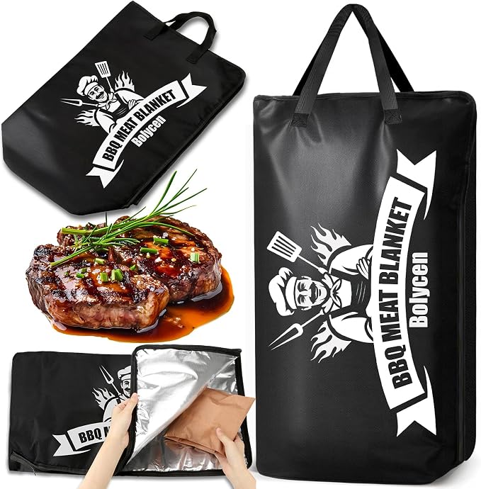 Upgraded BBQ Blanket for Resting Meat - Air Fryer Kitchen Camping Baking Party Essential -Smoker Accessories Brisket Blanket - Insulated Meat Resting Bag with Wide Mouth for Steak/ Pork Shoulder/ Turkey - Birthday Anniversary BBQ Accessories Grilling G...
