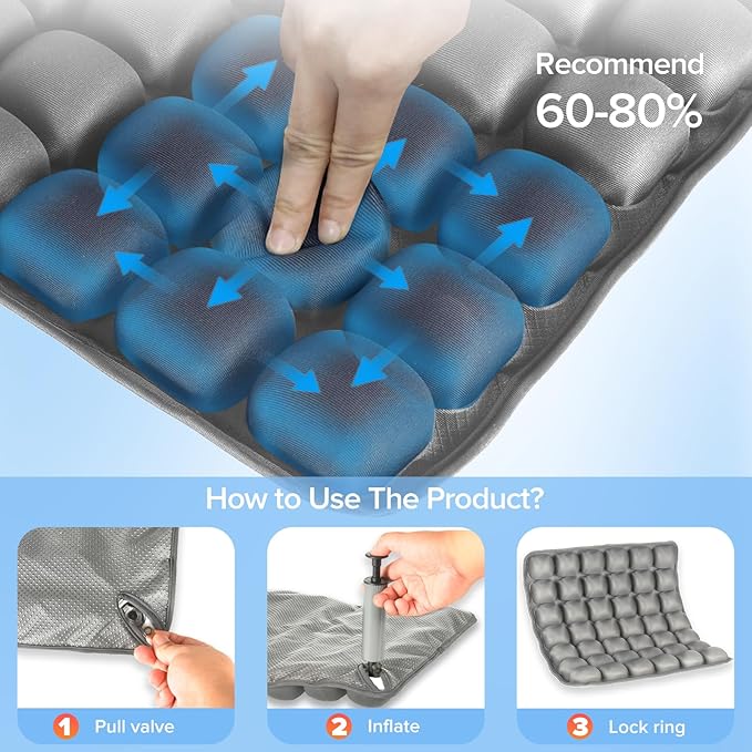 Sondour Travel Seat Cushion, Airplane Cushion Long Flight, Airplane Gadgets Inflatable Seat Cushions, Portable Airline Cushion With Air Pump, Wheelchair Cushions; Pressure Relief Seat Cushion - Grey