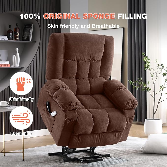 MAHOMICO Power Lift Recliner Chair for Elderly with Vibration Massage and Lumbar Heating,Electric Lift Recliner Single Sofa with Side Pocket,USB Charge Port for Living Room