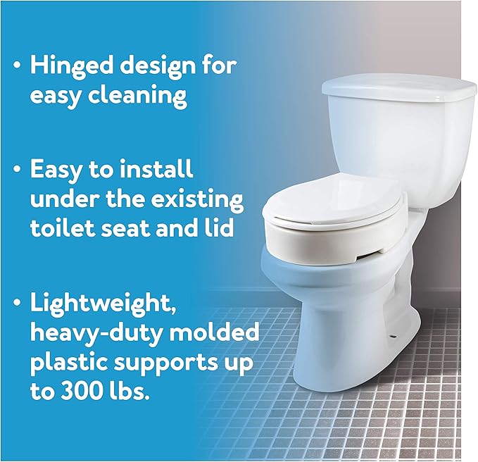 Carex Hinged Round Raised Toilet Seat Riser, Adds 3.5 Inches of Height, 300 lbs Capacity, Elevating and Raising Seat for Elderly and Handicap, Universal, Slip-Resistant, White