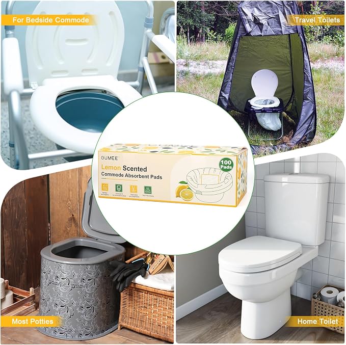 OUMEE Scented 100 Count Absorbent Commode Pads for Bedside Commode Bucket | Commode Liner Pads with Absorbent Gel, Potty Liner Pads for Adults Seniors Portable Toilet Pad Bedpans