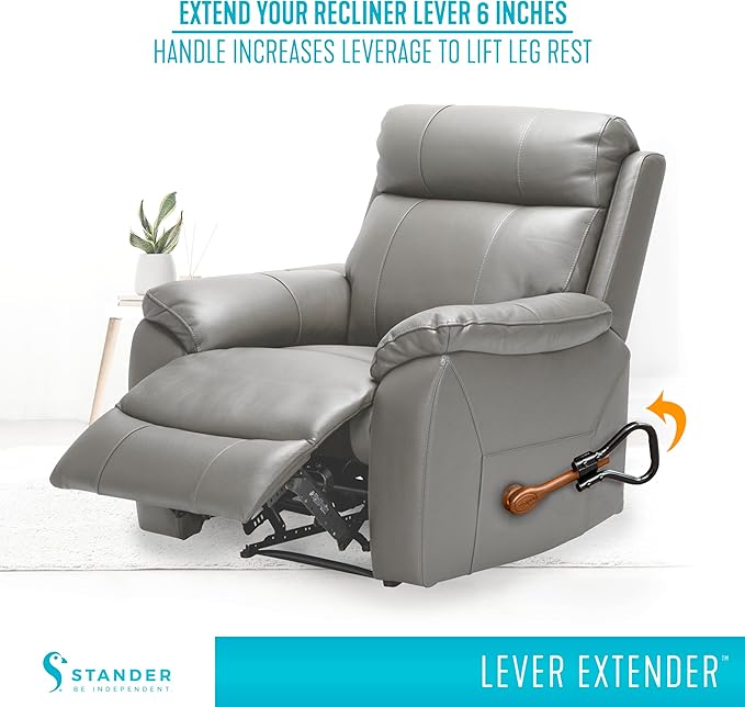 Stander Recliner Lever Extender, Oversized Grip Handle Adapter for Adults, Seniors, and Elderly, Extension Handle with Large Ergonomic Curve Grab Bar, Compatible with Wooden Recliner Handles - Black