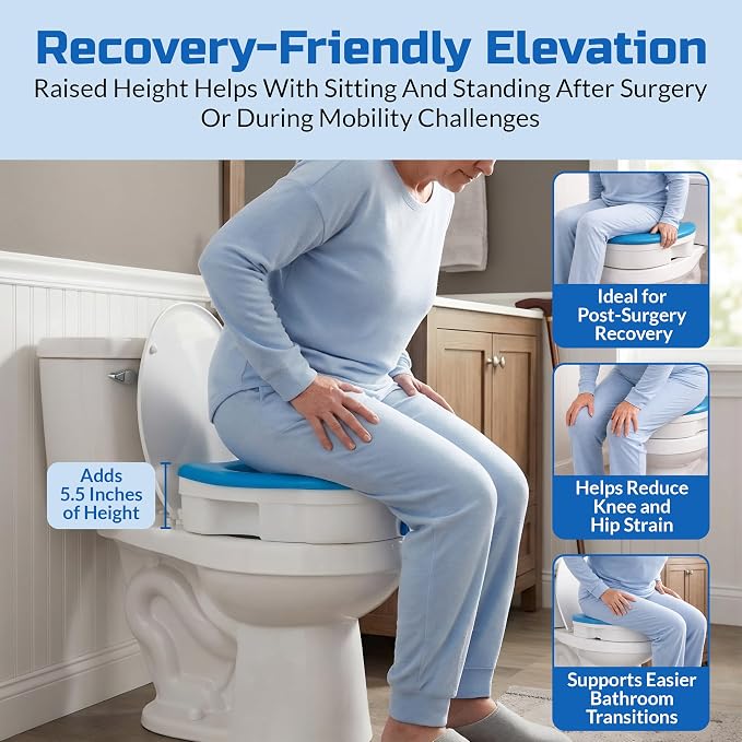 Platinum Health Soft-TOP 2.0 Deluxe Padded Raised Toilet Seat. Soft, Warm Padded Elevated Riser for Elongated/Round Toilets. Adds 5.5 Inches in Height for Safe Toileting. (no armrests) | Easier, Safer Sit & Stand at the Toilet - padded seat, tool-free ...