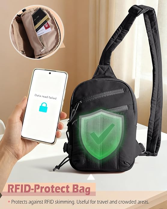 Smasrob Puffer Sling Bag for Women with RFID Blocking Pocket | Hidden Water Bottle Holder, Small Crossbody Bag with Multiple Pockets