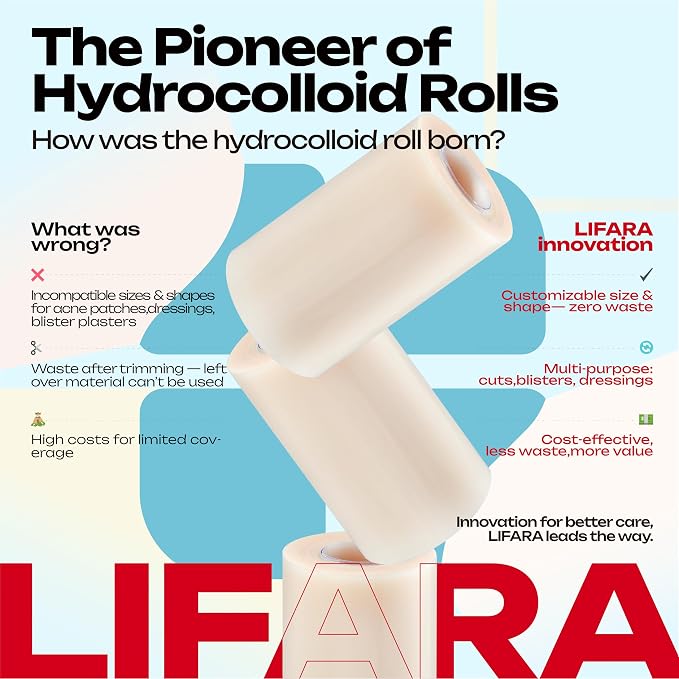 LIFARA Hydrocolloid Roll for Wound Care - Cut-to-Size, Extra Large Hydrocolloid Patch Bandages with Self-Adhesive, Waterproof, First Aid Kit Essential (4in*16ft, 19.7mils/ 0.5mm Thickness)