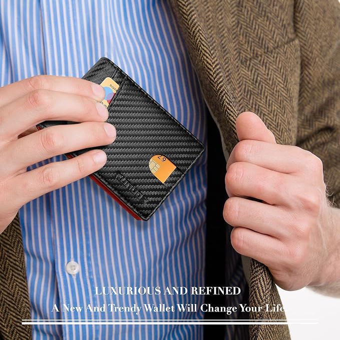 RUNBOX Wallet for Men -Slim Rfid Leather Mens Bifold Novelty Wallets 2 ID Window With Gift Box Men's Accessories | Minimalist Front Pocket Design, Holds 15 Cards, Large Capacity with Cash Pocket,Compact and Thin, Birthday Gifts for Men