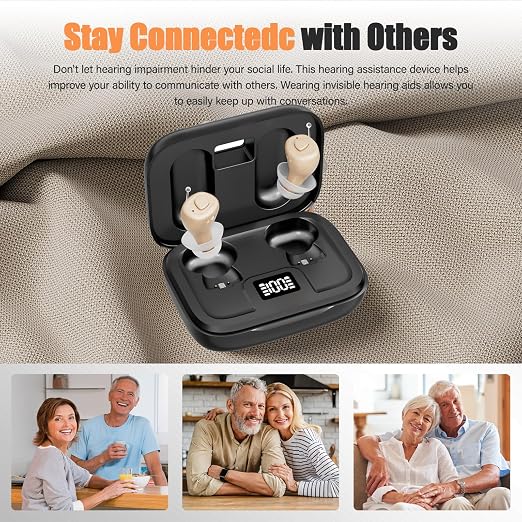 Digital Rechargeable Invisible Hearing Aids for Seniors | Crystal Clear Sound | Intelligent Noise Reduction | Ergonomic Comfort Fit | One-Button Control | Up to 100H Battery Life