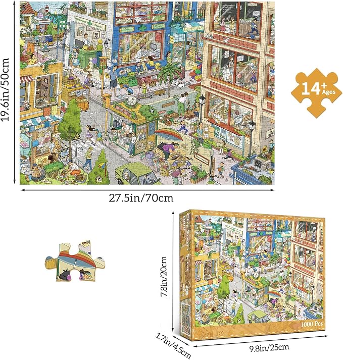 1000 Piece Jigsaw Puzzles for Adults,Busy City Street Puzzle with 1:1 HD Poster, Precise Interlocking, Letter Markings on Back, Dust-Free, Stress Relief & Ideal Family Game Gift