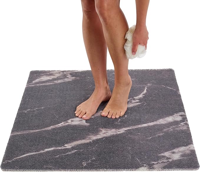 X Large Square Shower Mat Non Slip - Stall Shower for Shower Bathroom Non Slip for Shower - Square Large Shower Mat - Secure Mat for Shower Floor - Safety Shower Mat Loofah Square (Black Marble 31x31)