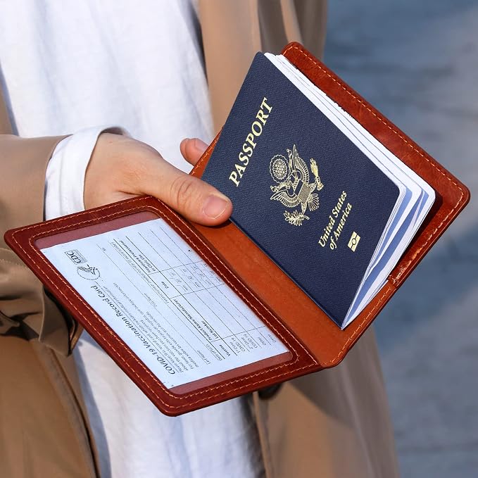TIGARI Passport Holder for Travel Women Men, Valentines Day Gifts PU Leather Wallet Cover Case Sleeve, Waterproof Protected Document Organizer, Vacation Plane Cruise Travel Essentials