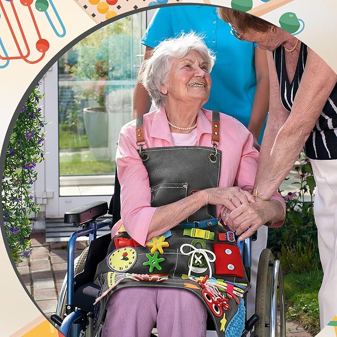 Shyyween Fidget Apron for Elderly Fidget Blanket for Dementia Alzheimer's Therapy Activity Apron Anxiety Relief supplies(Grey)