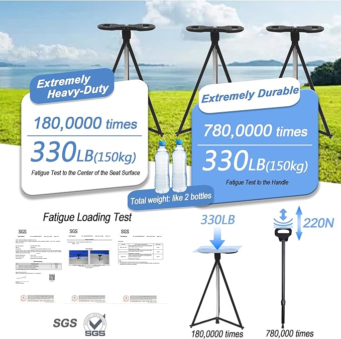 Walking Cane with Seat for Men & Women, Lightweight Anti-Slip Walking Stick with Carry Bag, Portable Stool for Senior & Adults, Foldable Cane Chair for Travel Hiking