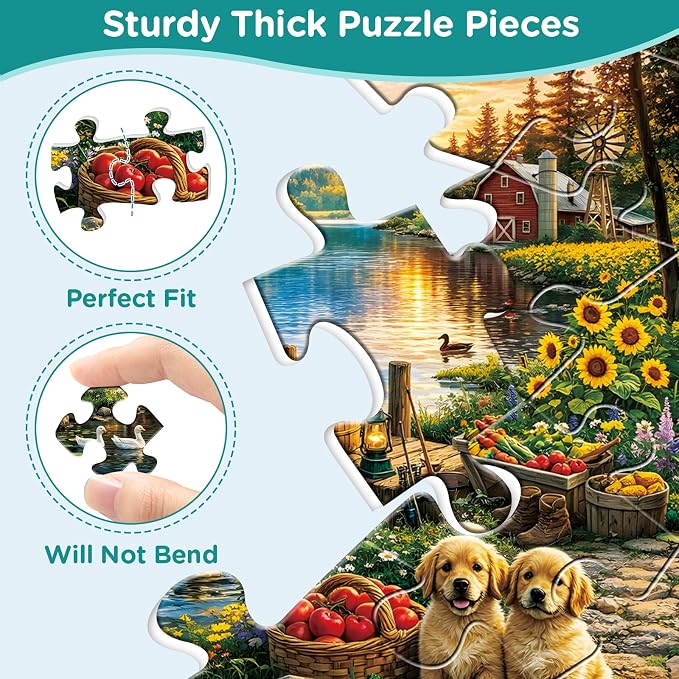 500 Piece Puzzles for Adults, Lake Mountains Cabin Jigsaw Puzzles 500 Piece | Classic Countryside Nature Puzzles for Adults 500 Pieces, Puppy Animal Pet Jigsaw Puzzle for Adult Seniors, Toy Game Gift