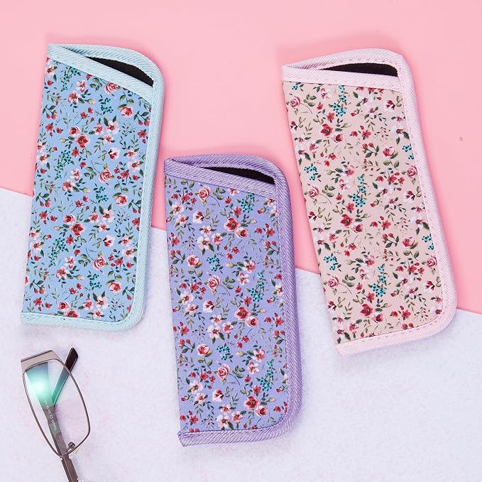 TRIUMPH VISION Reading Glasses Pouch Eyeglass Sleeve Soft Case Slim 3 Pack | Alternative to Bulky Case Lightweight，Neoprene Lined Padded Protect Optical lens Slip in, Cute Pattern Portable for Daily Use