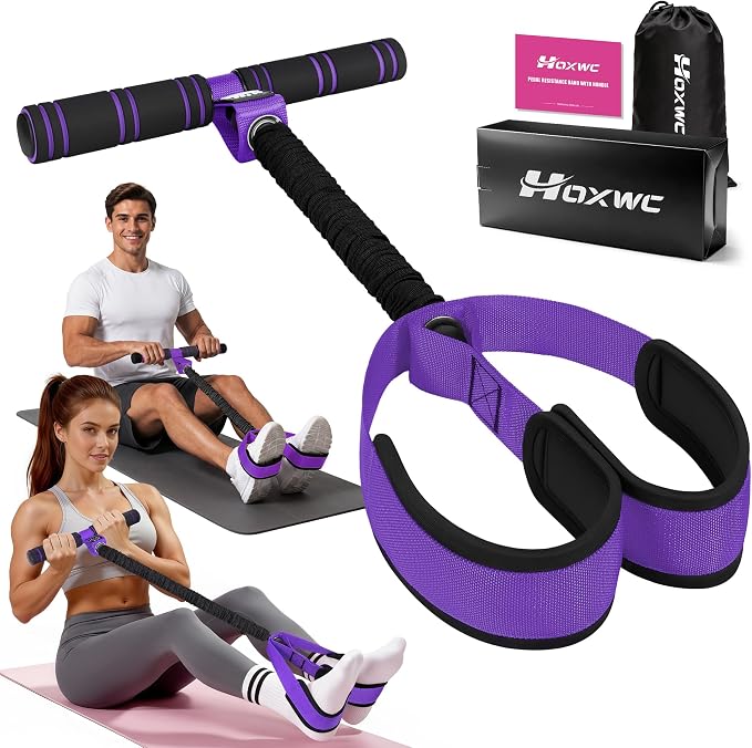HOXWC Multifunction Pedal Resistance Band with Handle, 50LBS Foot Pedal Resistance Bands for Core/ABS, Arm, Waist, Abdomen, Leg Workout, Portable Sit Up Exercise Equipment for Women
