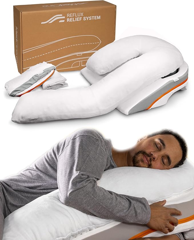 MedCline Reflux Relief System Bundle, Bed Wedge Pillow for Acid Reflux and GERD Relief, Therapeutic Body Pillow with Insert and Extra Covers, Comfortable Sleep Position, Medium for 5'5" to 5'11" Tall