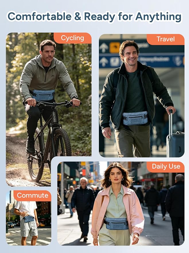 RFID Hidden Money Belt for Travel - Slim Anti Theft Pouch, Adjustable Strap | 2 RFID pockets for cash, ID, and passport, skin-friendly slim belt design moisture-wicking fit hidden under clothes