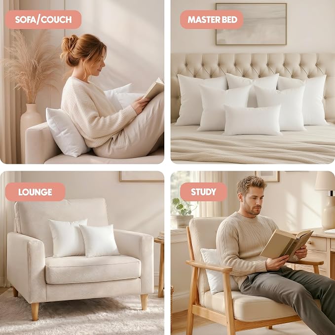 Utopia Bedding 17x17 Pillow Inserts, White Throw Pillows for Couch, 2 Pack | Indoor cushion inserts for bed, sofa & couch, Supportive & fluffy decorative pillows for everyday comfort, Set of 2, White