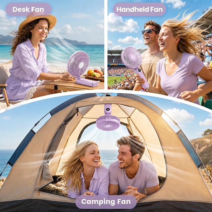 Portable Handheld Fan, 10000mAh Rechargeable 6-Inch Personal Fan for Travel | Ultra Quiet Foldable Desk Fan, 5-Speed Battery Operated Fan with Up to 40H Runtime and Digital Display for Travel and Makeup