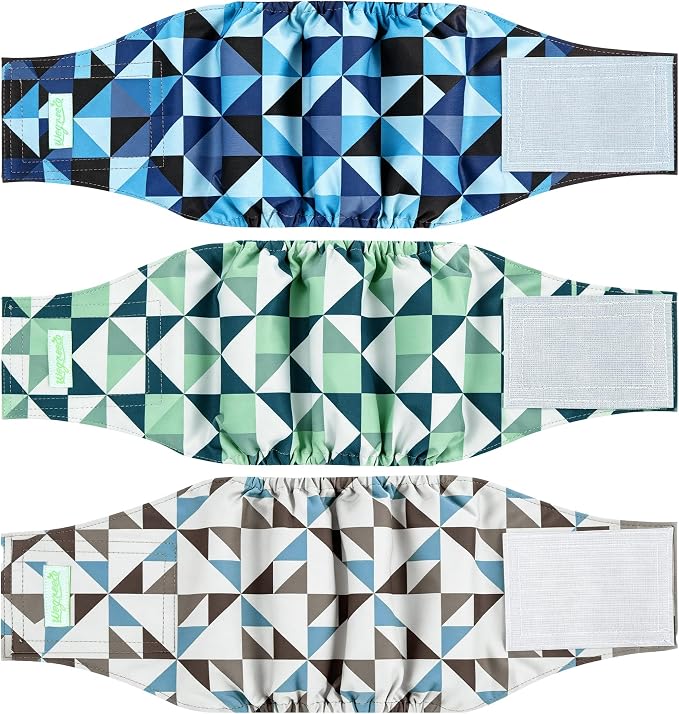 wegreeco Washable Male Dog Diapers (Pack of 3) - Washable Male Dog Belly Wrap (Geometrical Blue Green Coffee, X-Small)